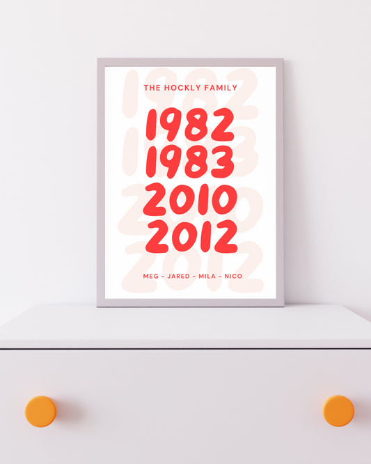 Family Years Bubble (Personalised) - Red/Pink